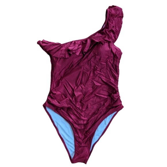 Cupshe Swimsuit Womens Sz L Ruffle One Piece Red Sparkle.added Halter Sparkle - Picture 1 of 10